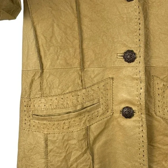 WILSONS LEATHER TAN DISTRESSED CRINKLE BUTTON DOWN NOTCH COLLAR BLAZER JACKET - Picture 10 of 15